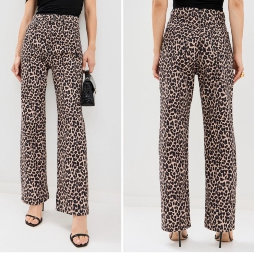 Reformation Leopard Print Straight Leg Jeans - Black & Tan